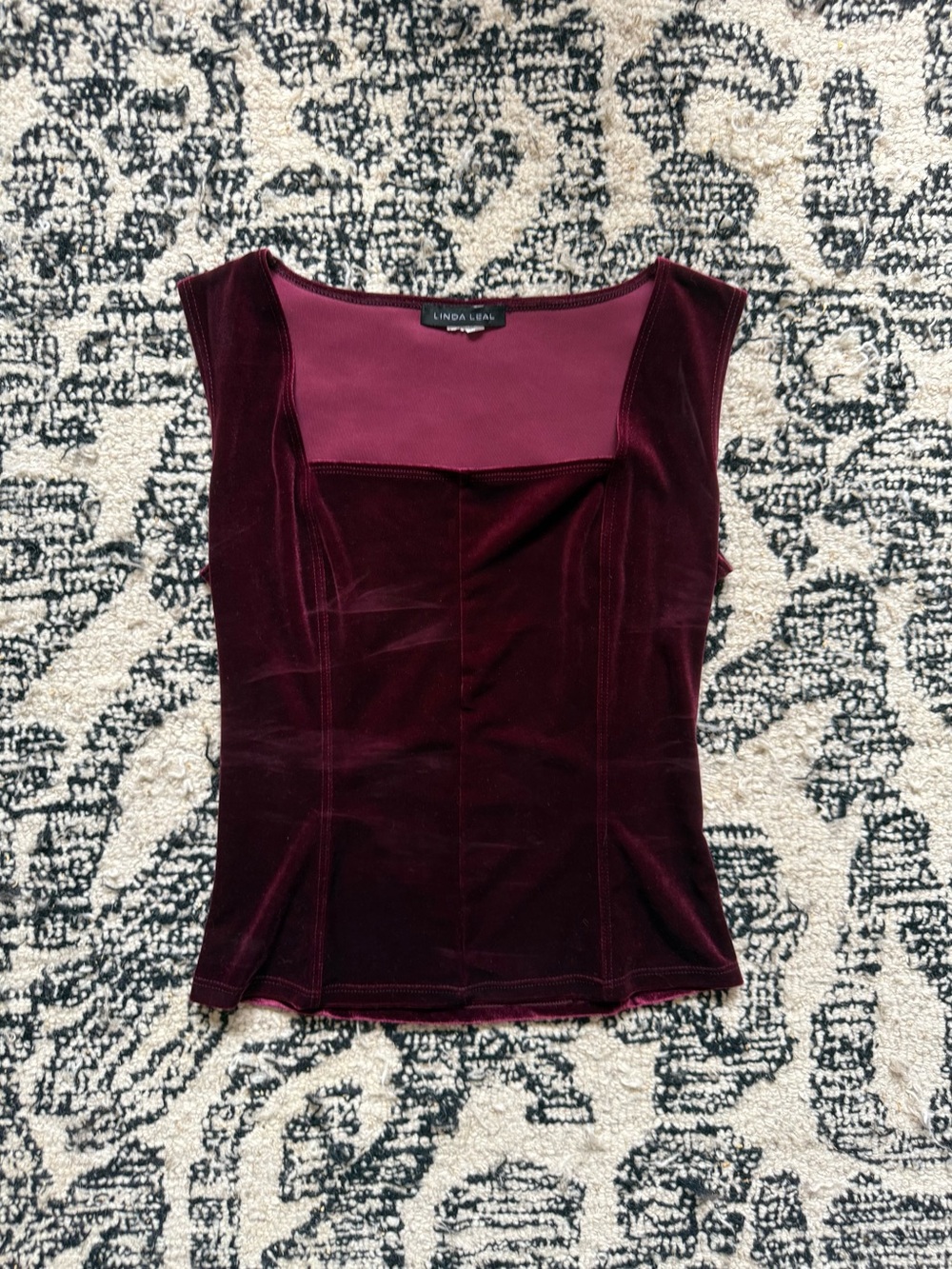 Linda Leal Velvet Square-Neck Camisole — Burgundy